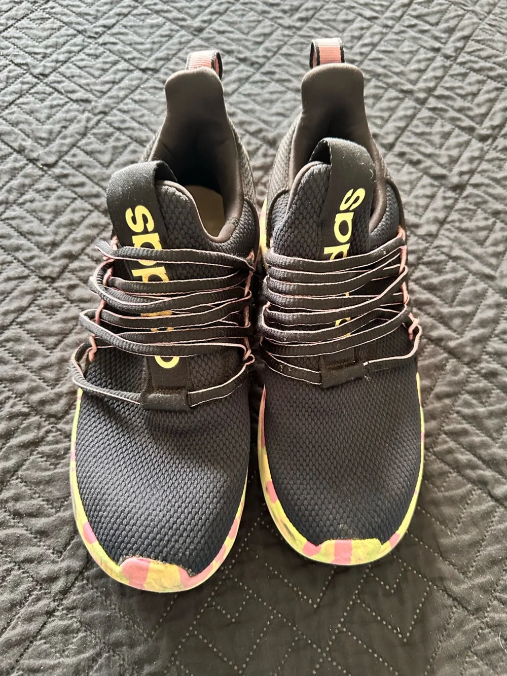 adidas Women's Black Sneakers with Pink and Yellow Accents
